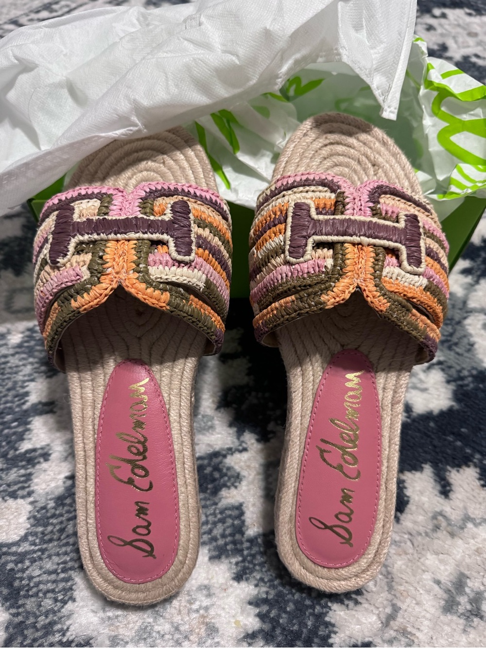 Sam Edelman Multicolor Braided Slide Mules — Pink, Orange, Brown